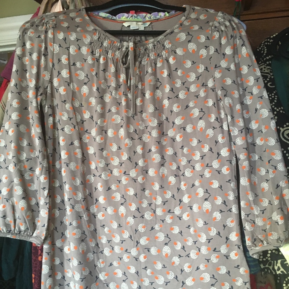 Boden Blouse with Graphic Stylized Floral Design, Size 2